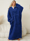 Pocketed Contrast Long Sleeve Hooded Lounge Dress nicholesgifts