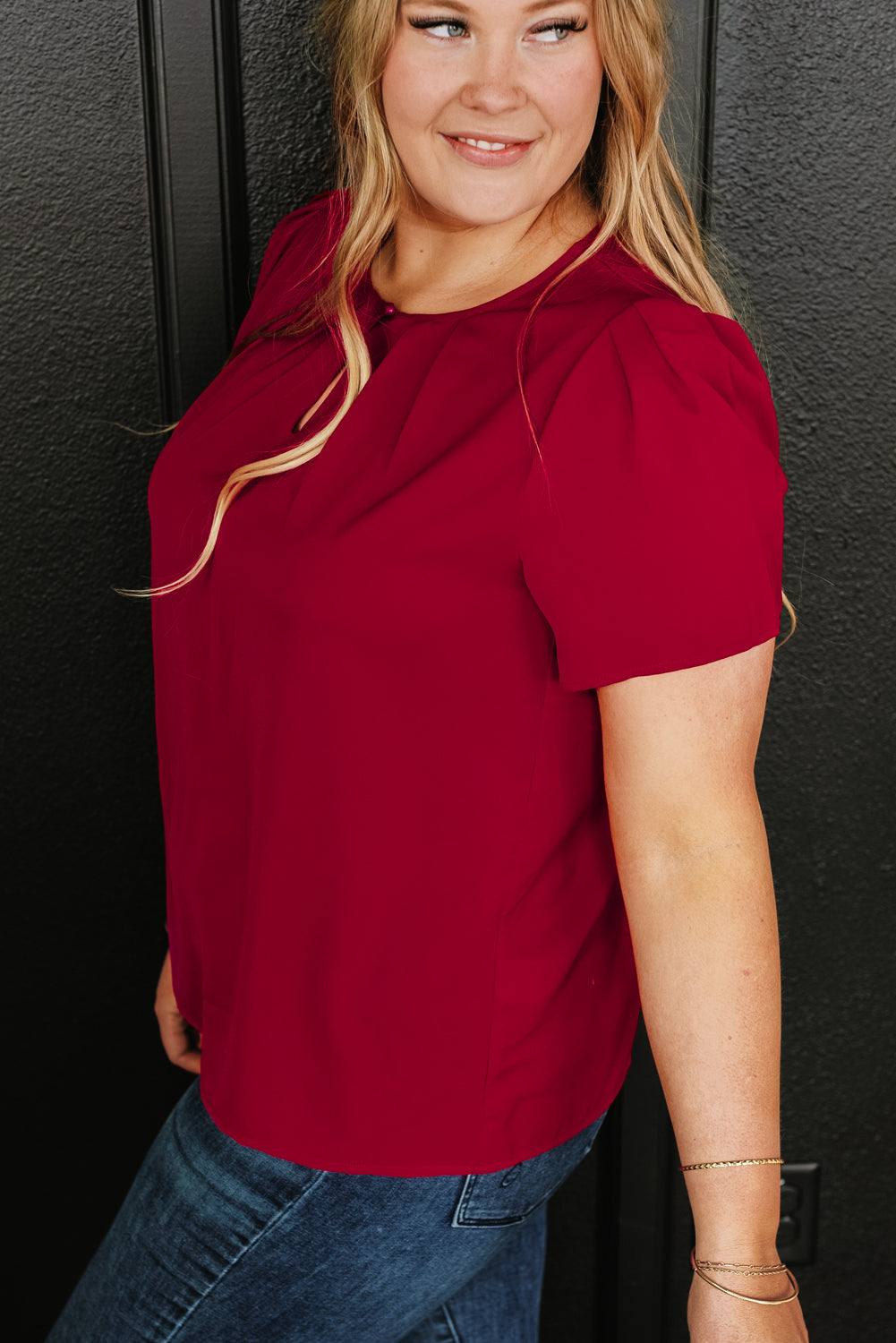 Plus Size Round Neck Short Sleeve Blouse nicholesgifts