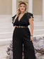 Plus Size Lace Cap Sleeve Wide Leg Jumpsuit nicholesgifts
