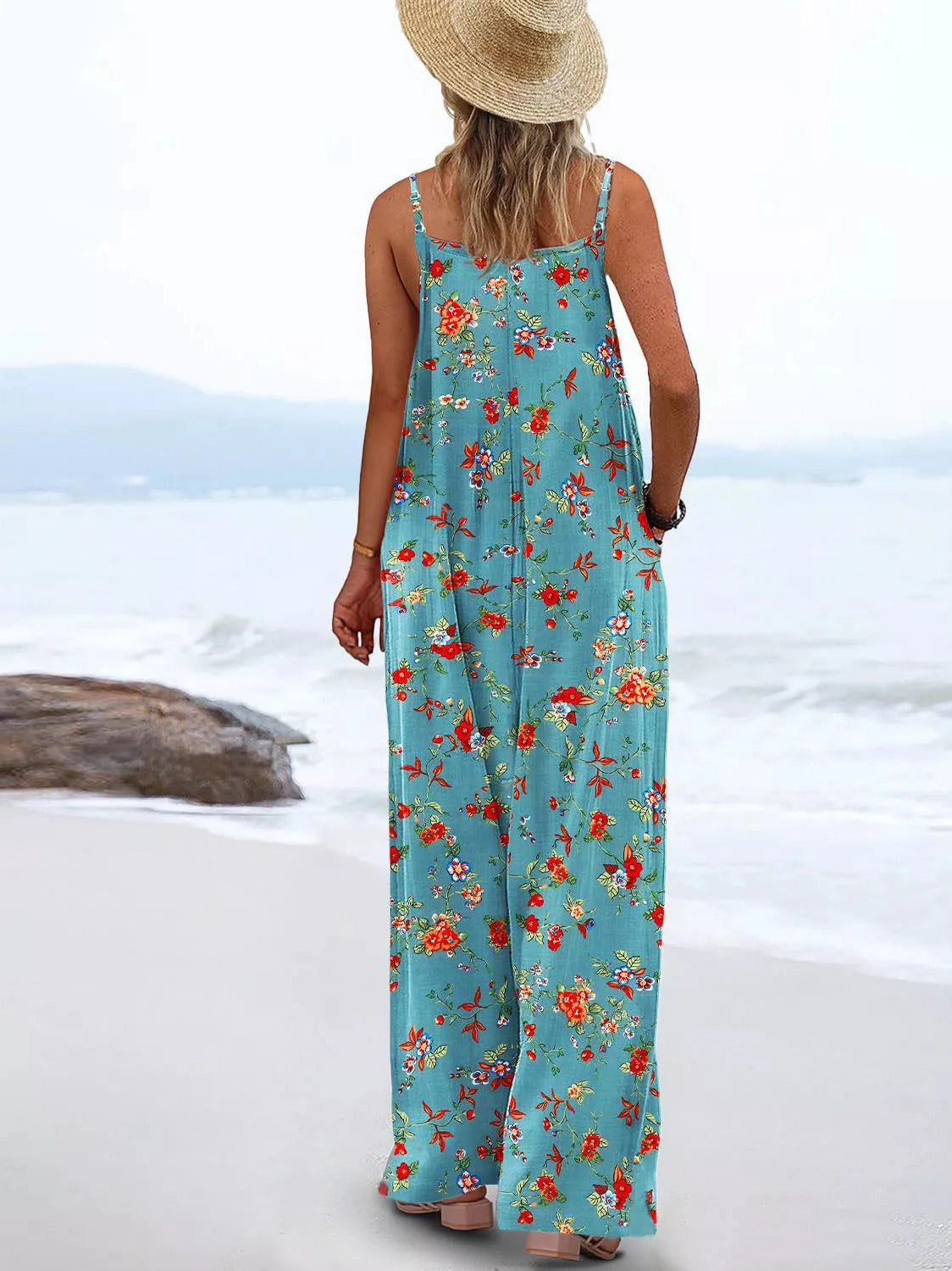 Full Size Floral Print Wide Leg Casual Jumpsuit Plus Size nicholesgifts