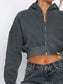 Zip Up Long Sleeve Hooded Cropped Jacket nicholesgifts