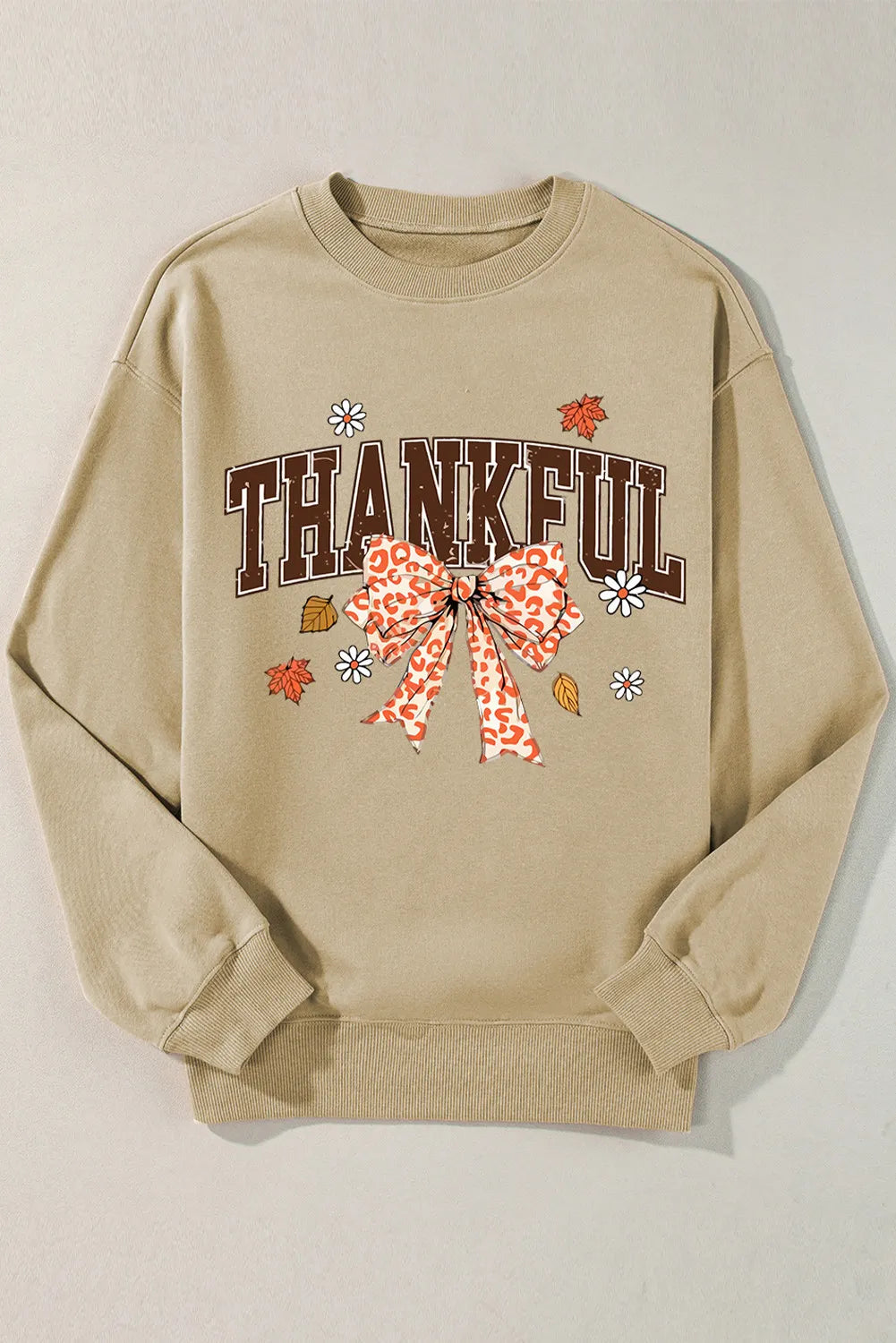 THANKFUL Bow Round Neck Long Sleeve Sweatshirt Trendsi