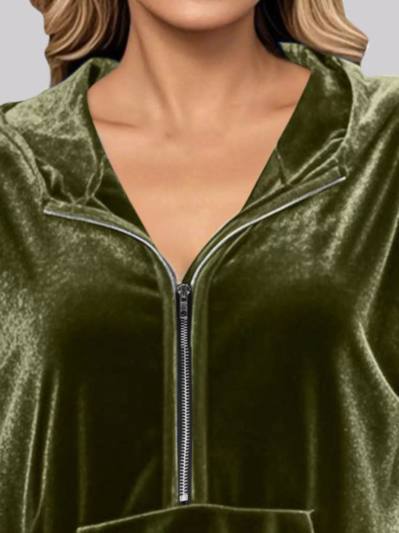 Full Size Half Zip Kangaroo Pocket Hoodie Plus Size Trendsi