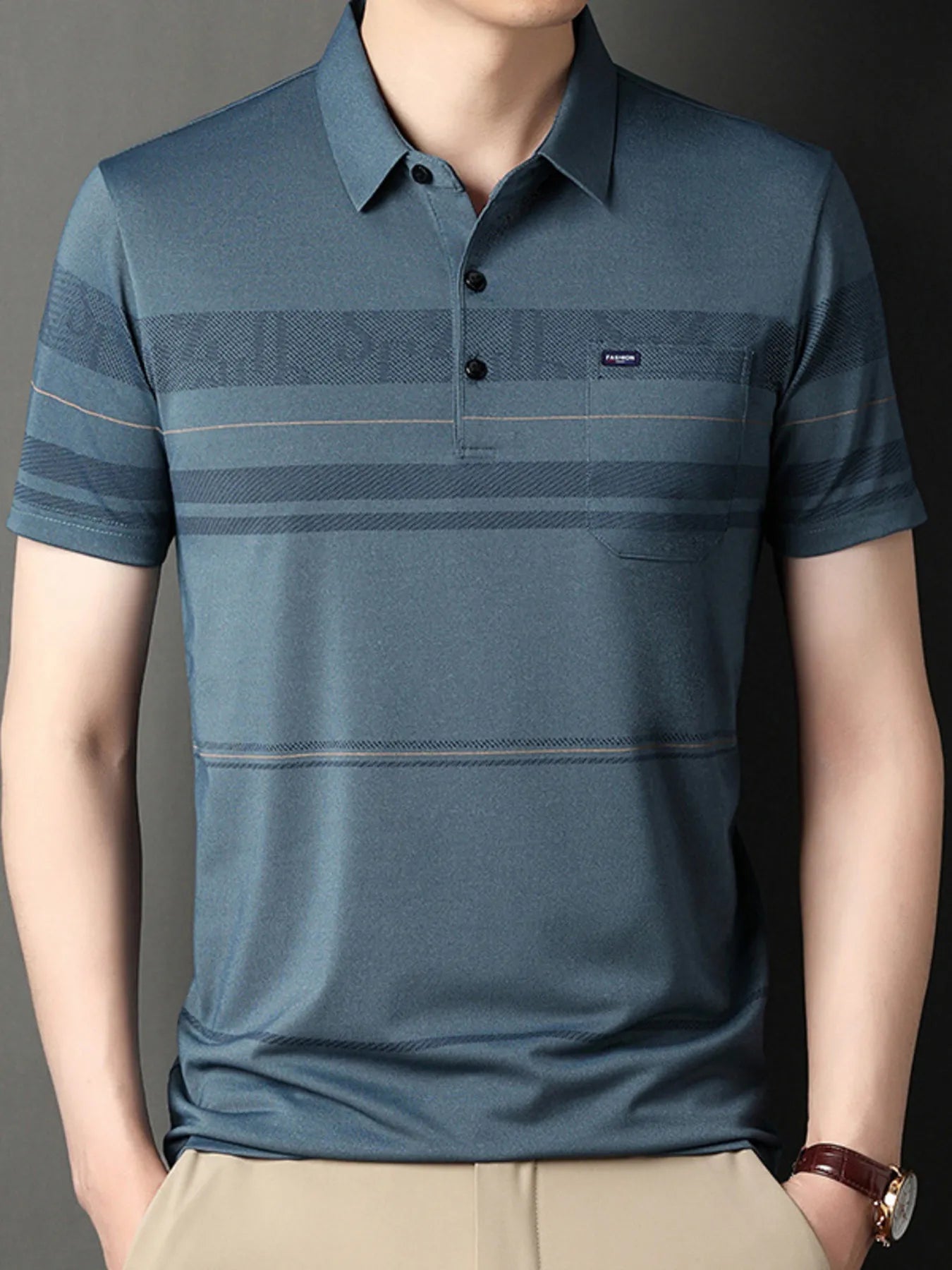 Men's Plus Size Classic Striped Business Casual Polo Shirt NicholesGifts