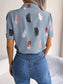 Feather Print Lapel Collar Puff Sleeve Shirt nicholesgifts