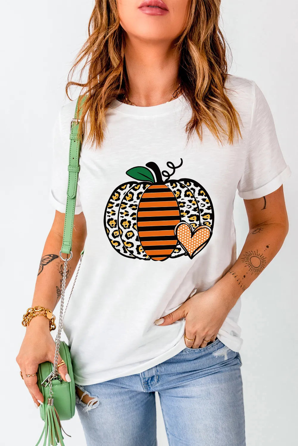 Pumpkin Graphic Round Neck Short Sleeve T-Shirt Trendsi