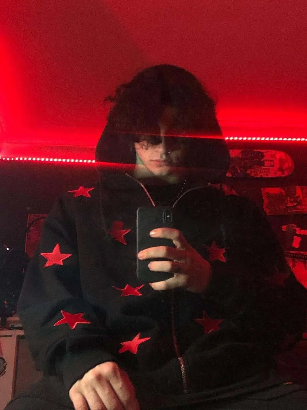 Men's Contrast Star Hooded Zip Up Hoodie NicholesGifts