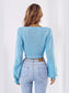Bow V-Neck Long Sleeve Cropped Sweater nicholesgifts