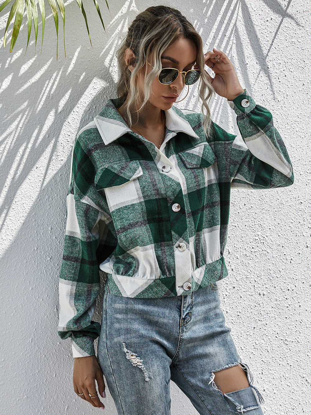 Ivy Lane Plaid Dropped Shoulder Shirt Jacket nicholesgifts