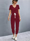 Casual V-Neck Short Sleeve Drawstring Waist Jumpsuit nicholesgifts