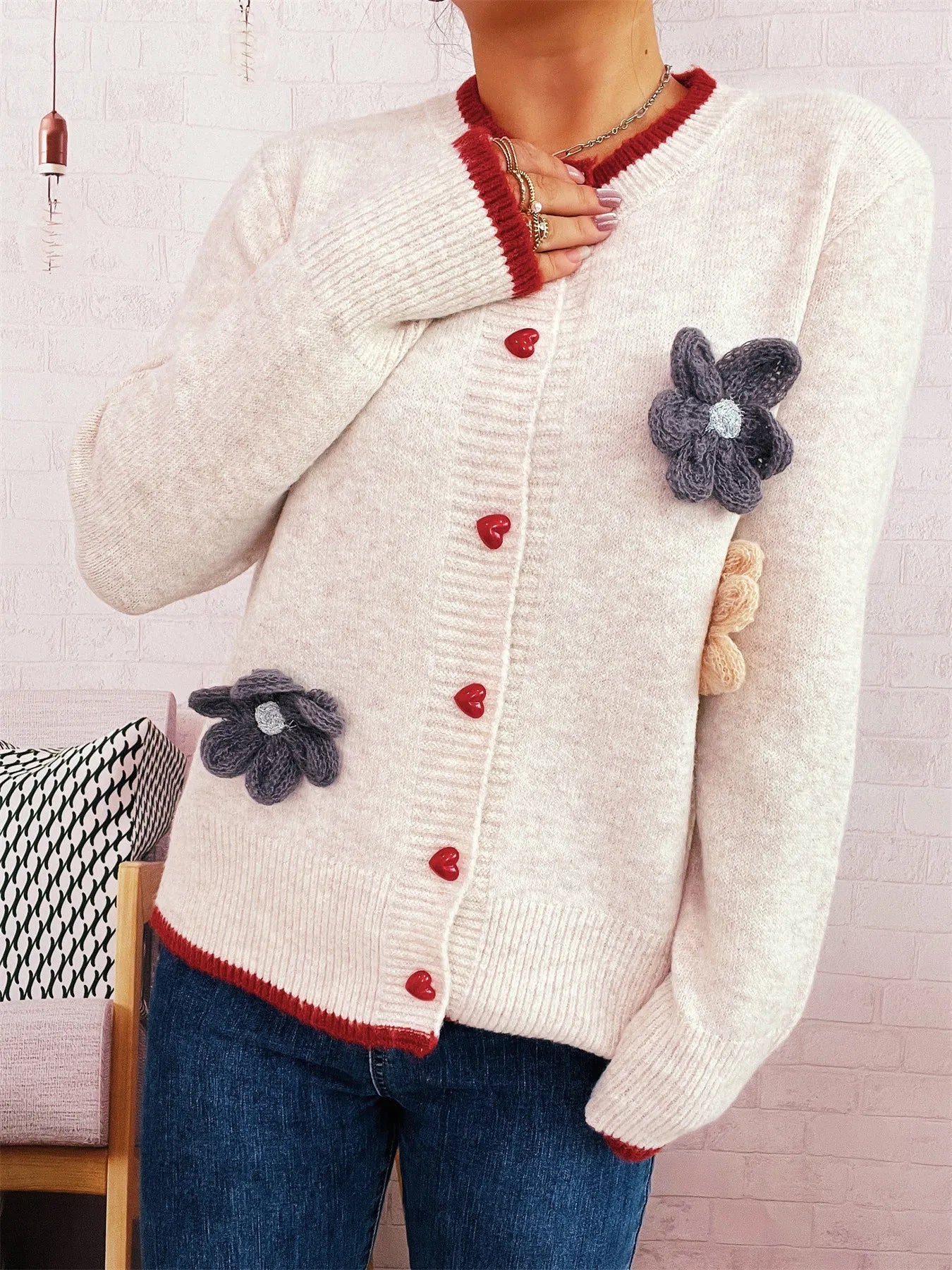 Flower Button Up Long Sleeve Cardigan