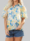 Printed Puff Sleeve Button Down Summer Shirt nicholesgifts