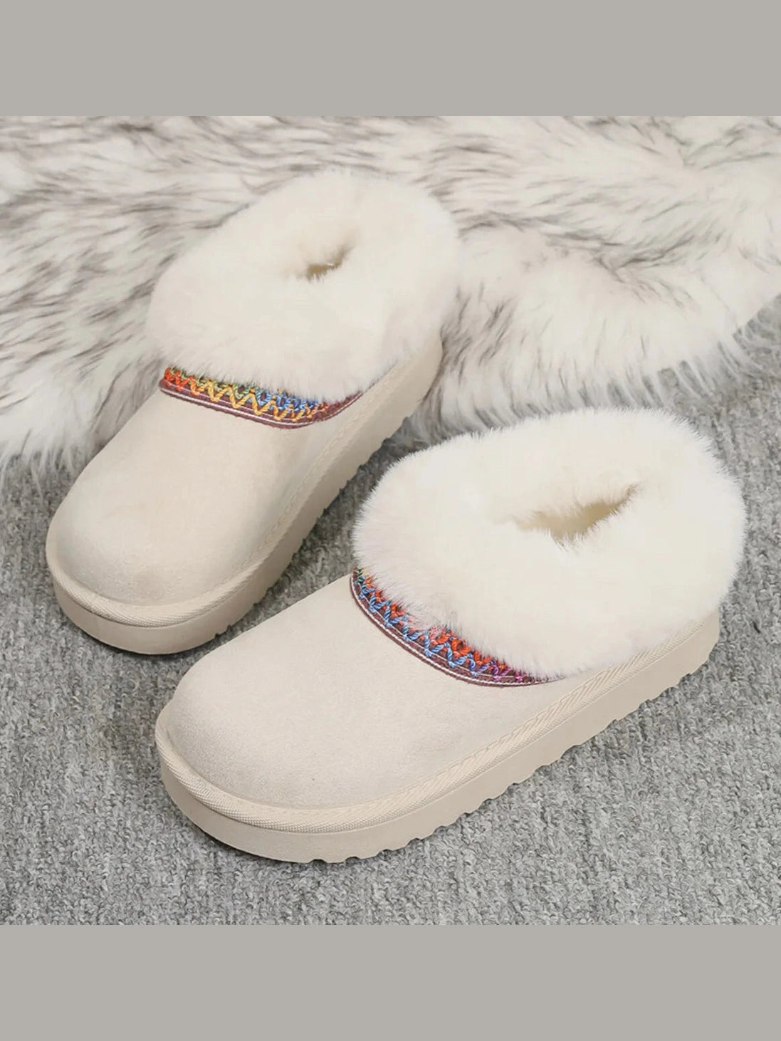 Fur-Lined Platform Boots with Decorative Woven Strap Trendsi