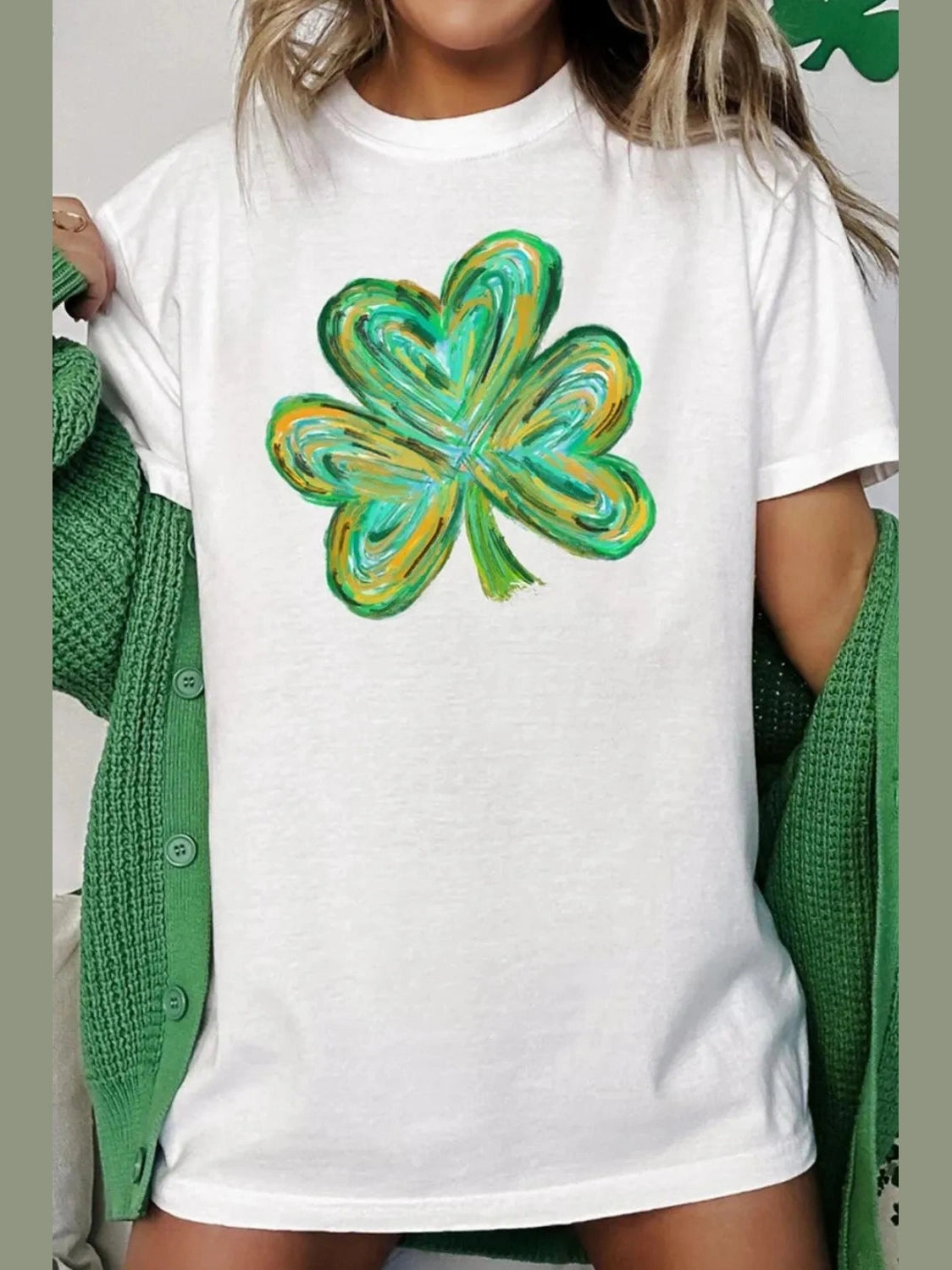 Lucky Clover Round Neck Short Sleeve T-Shirt nicholesgifts