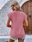Decorative Button V-Neck Short Sleeve Blouse nicholesgifts