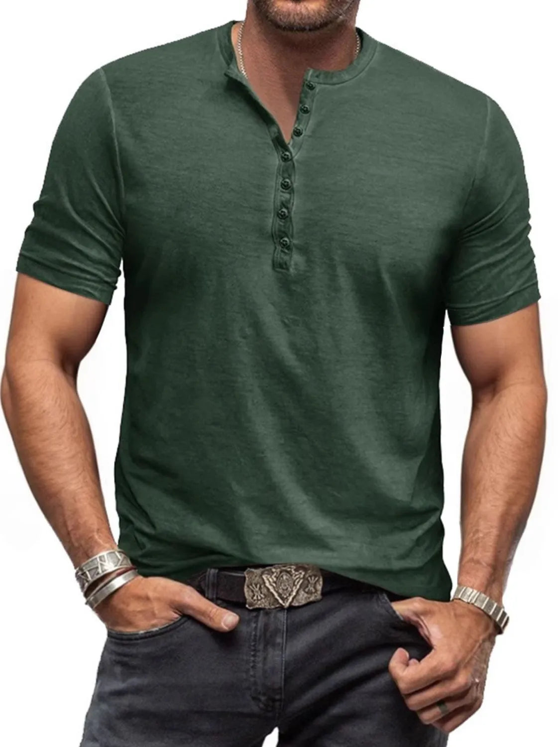 Men's Full Size Button Detail Short Sleeve Polo Plus Size NicholesGifts