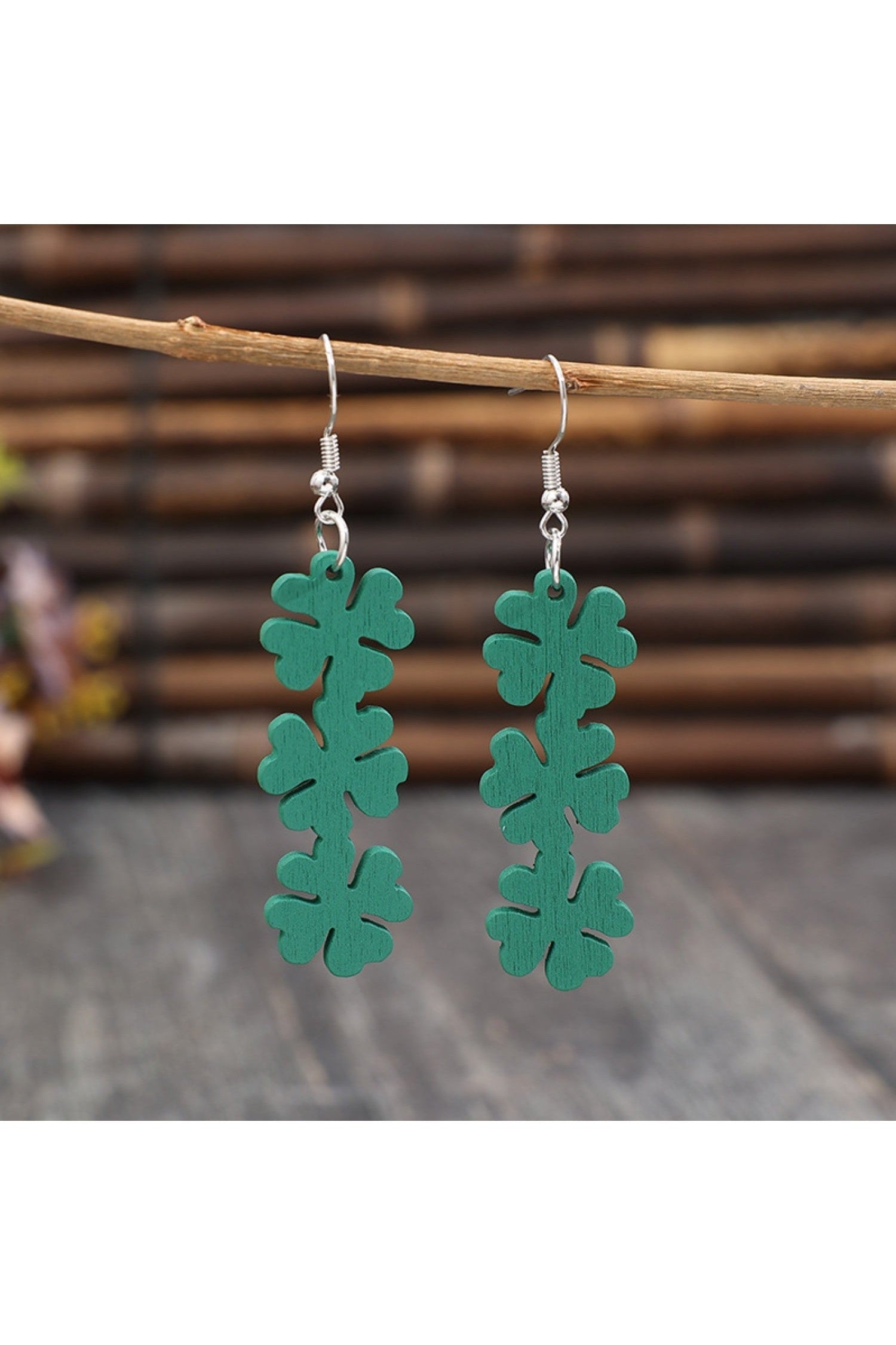 Lucky Clover Wooden Dangle Earrings NicholesGifts