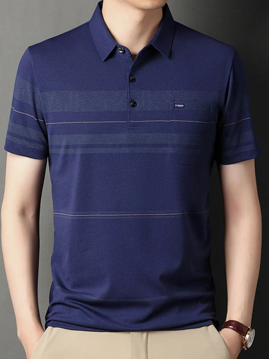 Men's Plus Size Classic Striped Business Casual Polo Shirt NicholesGifts