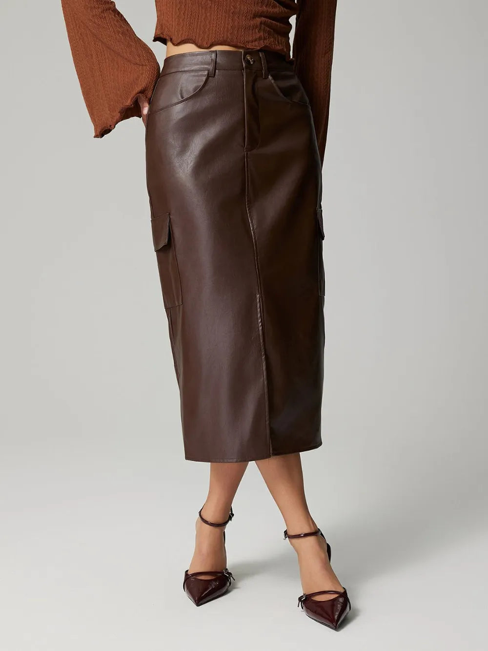 Slit Midi Skirt with Pockets nicholesgifts
