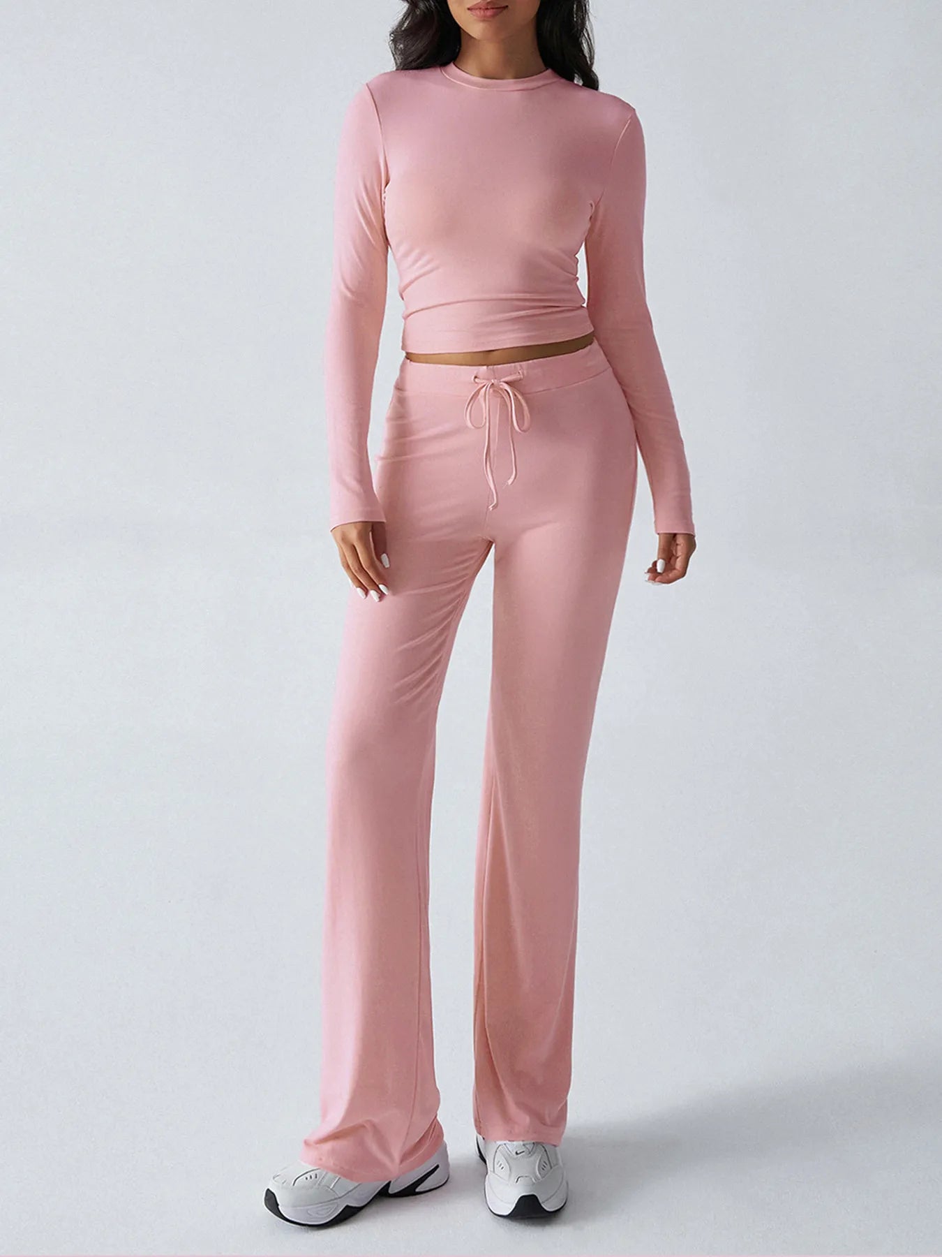 Round Neck Long Sleeve Top and Pants Set nicholesgifts