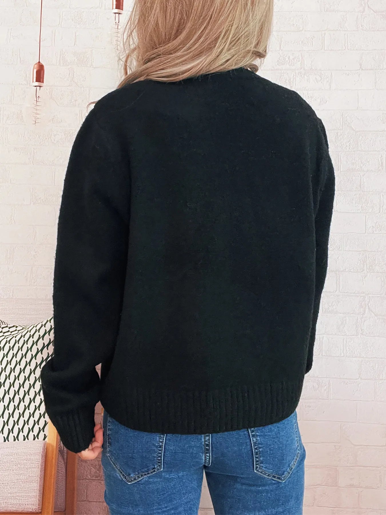 Flower Button Up Ribbed Hem Cardigan