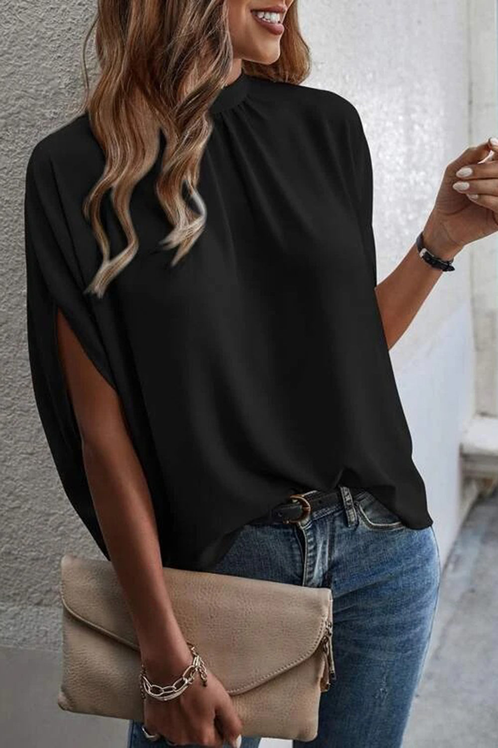 Tie Back Slit Half Sleeve Blouse nicholesgifts