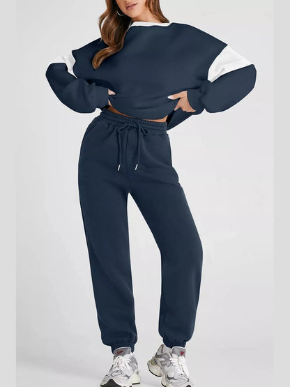 Drop Shoulder Loose Sweatshirt and Joggers Active Set nicholesgifts