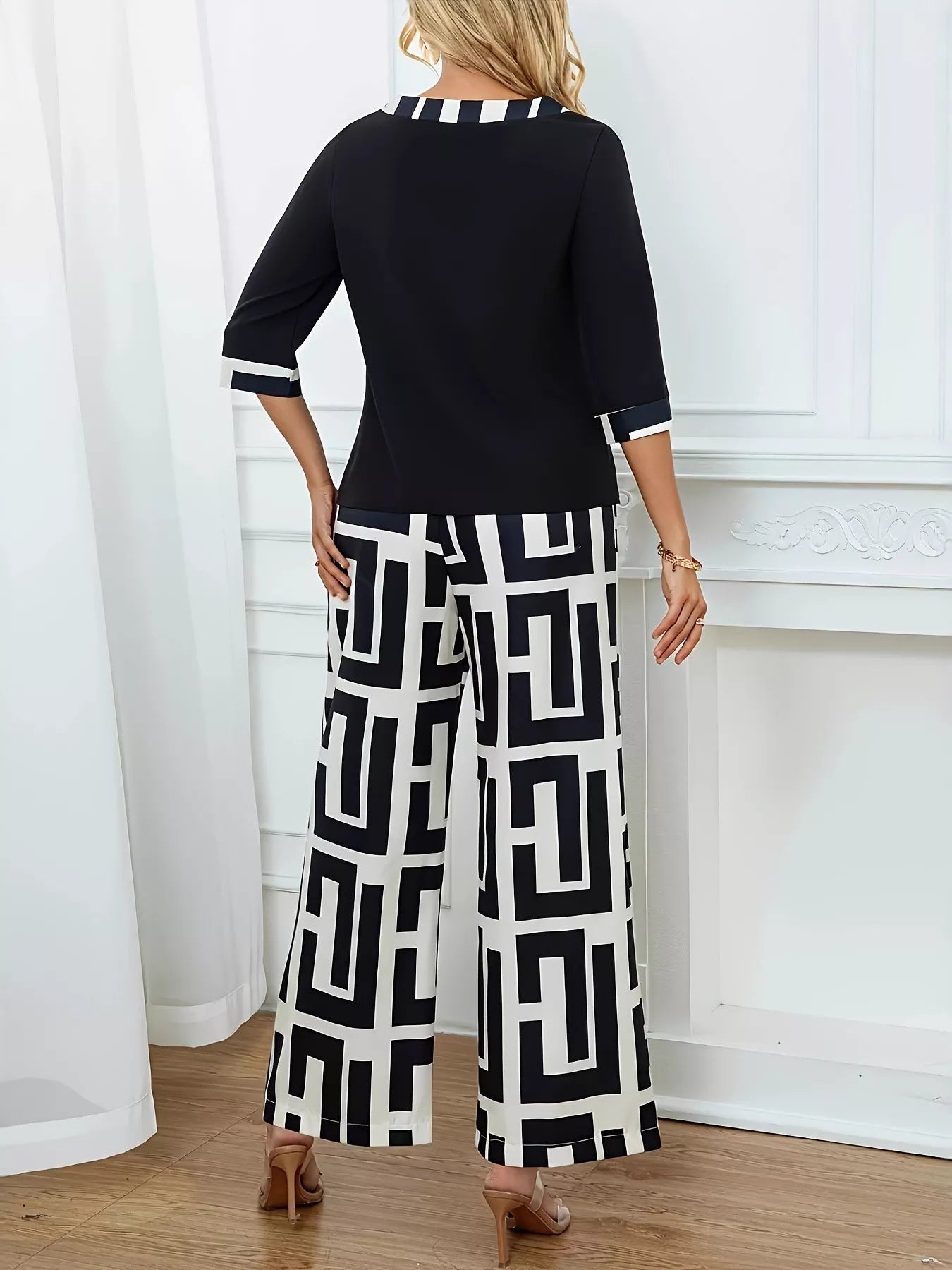 Round Neck Top and Wide Leg Pants Set NicholesGifts