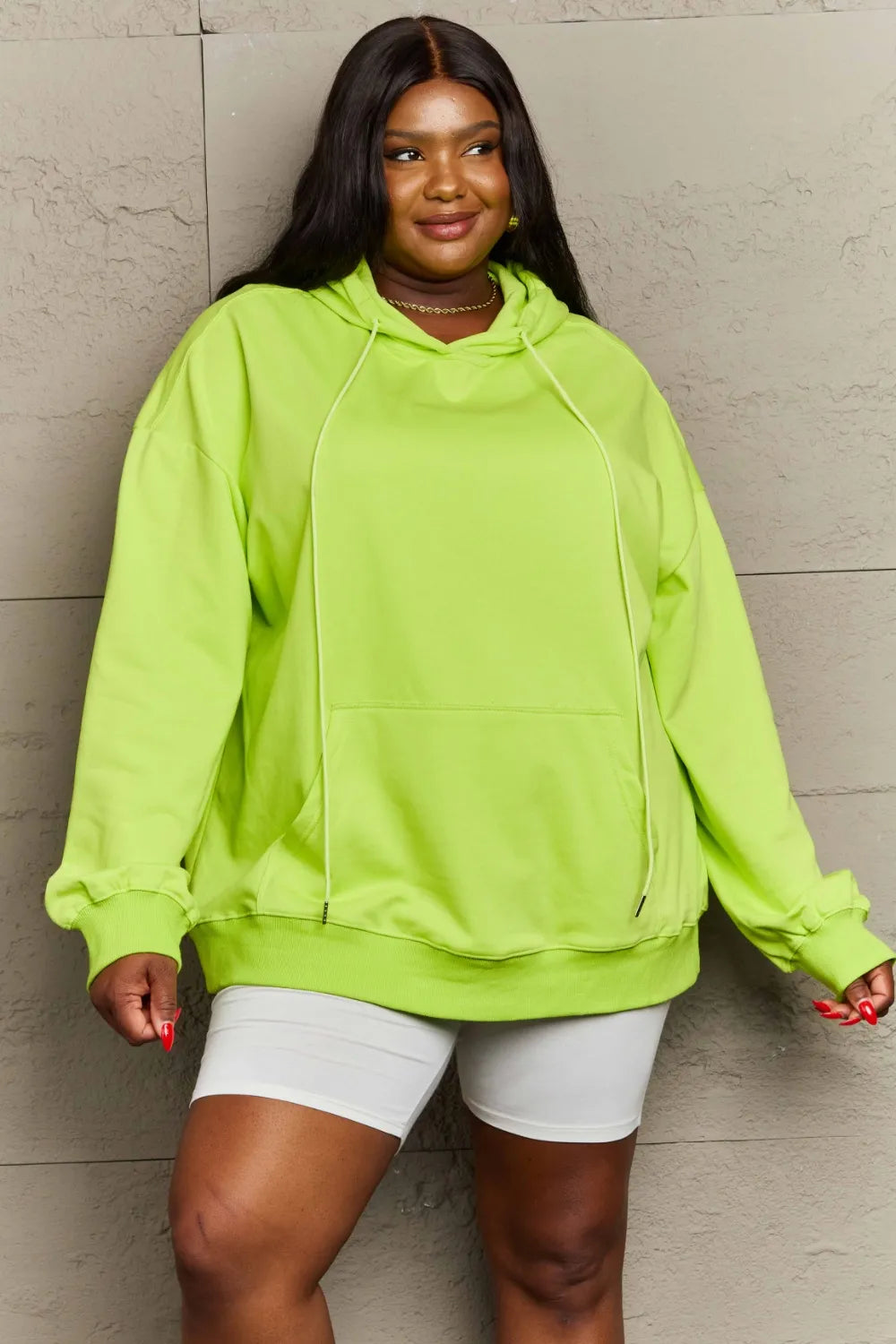 Full Size Drawstring Long Sleeve Hoodie Trendsi