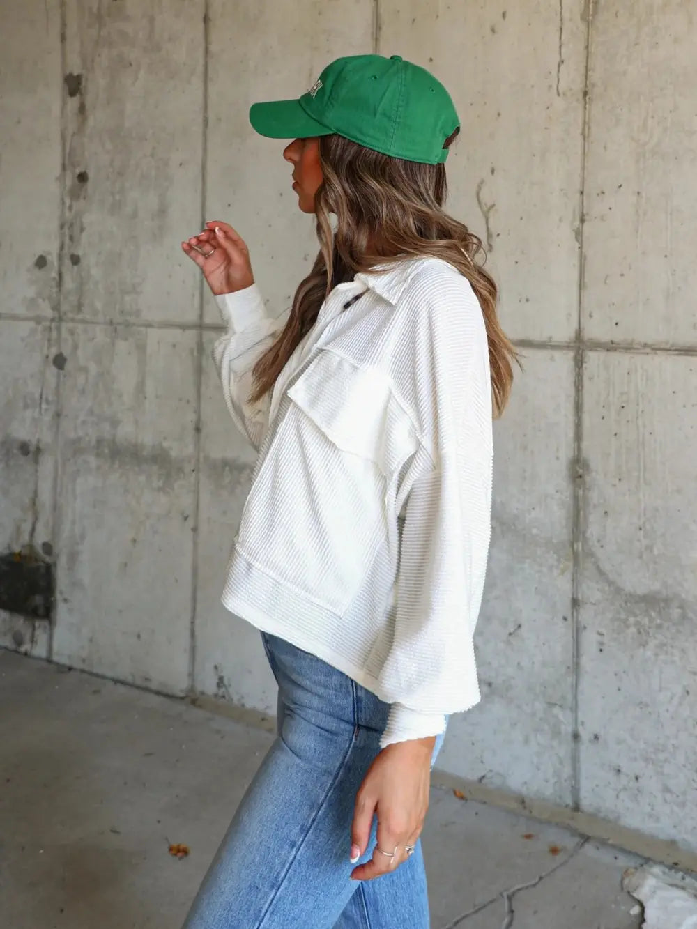 Ribbed Collared Neck Button Up Jacket nicholesgifts