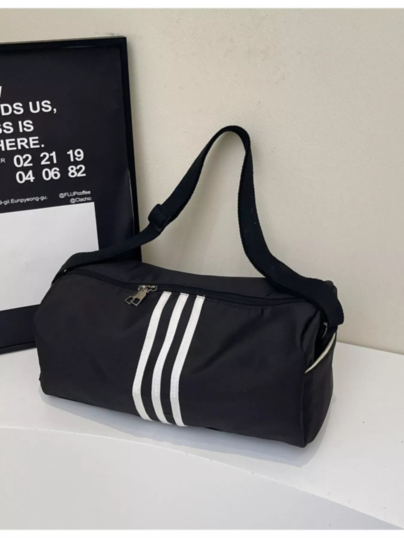 Striped Adjustable Strap Duffel Bag nicholesgifts
