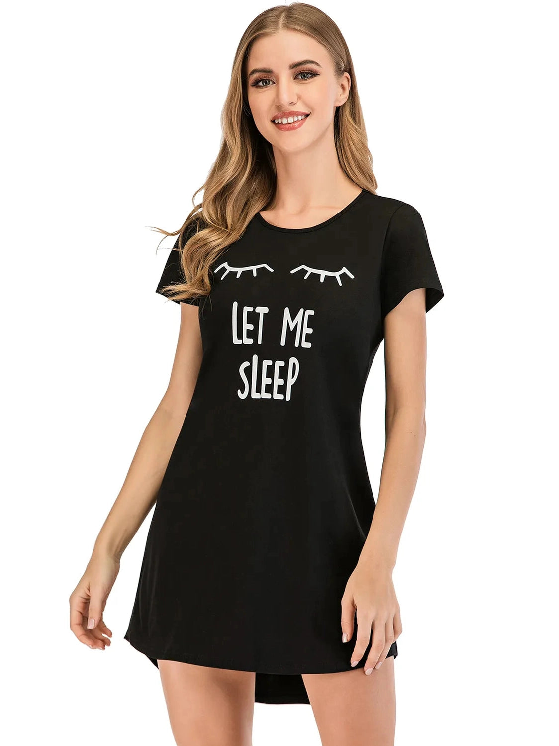 Graphic Round Neck Short Sleeve Lounge Dress nicholesgifts