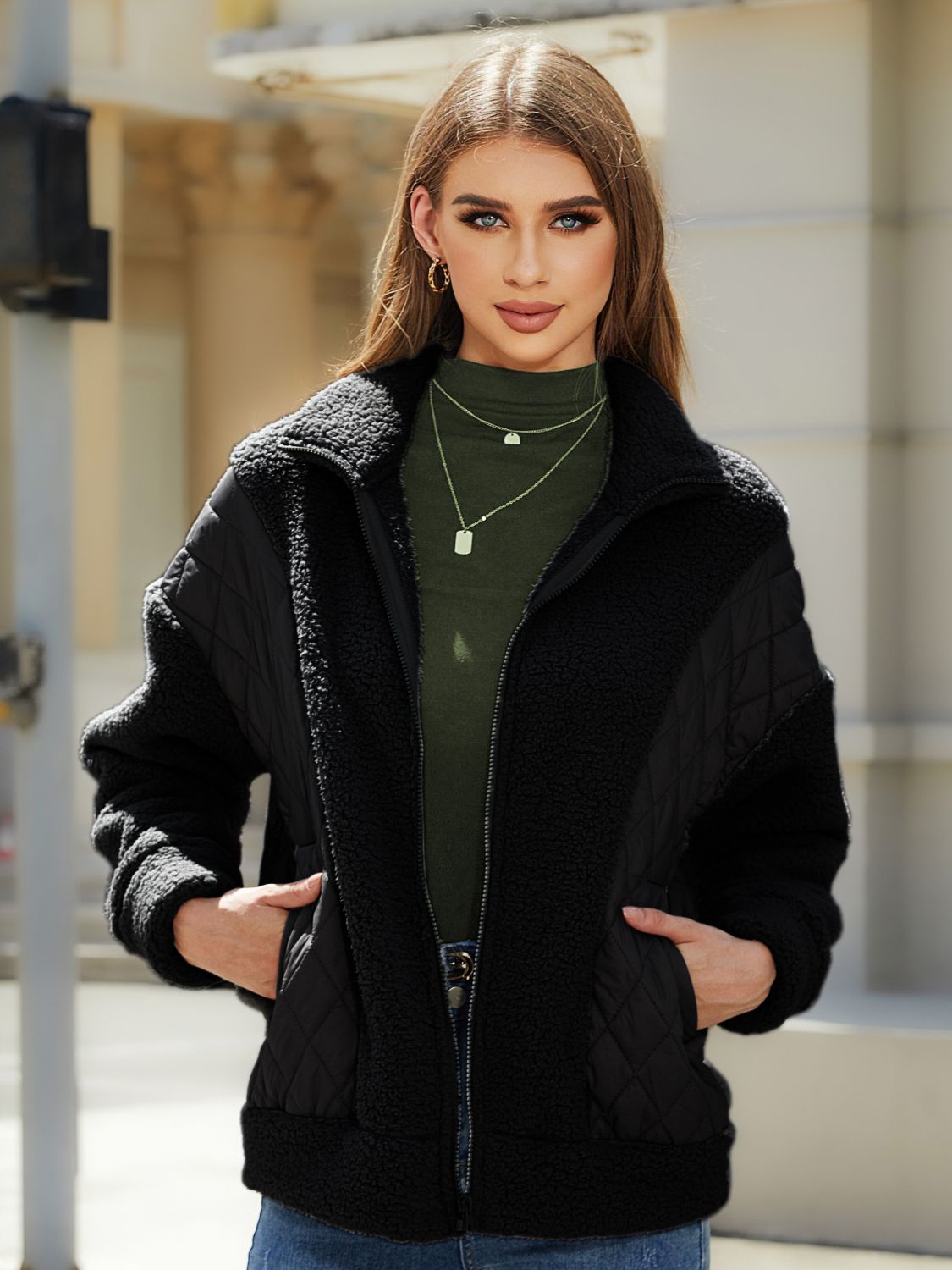Zip-Up Collared Neck Jacket nicholesgifts