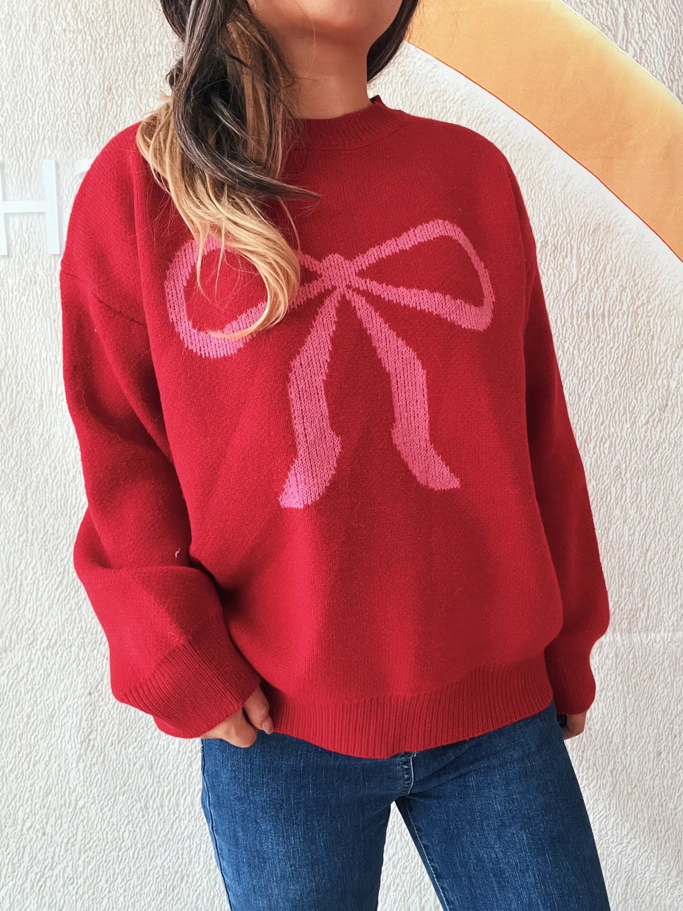 Bow Pattern Casual Long Sleeve Sweater
