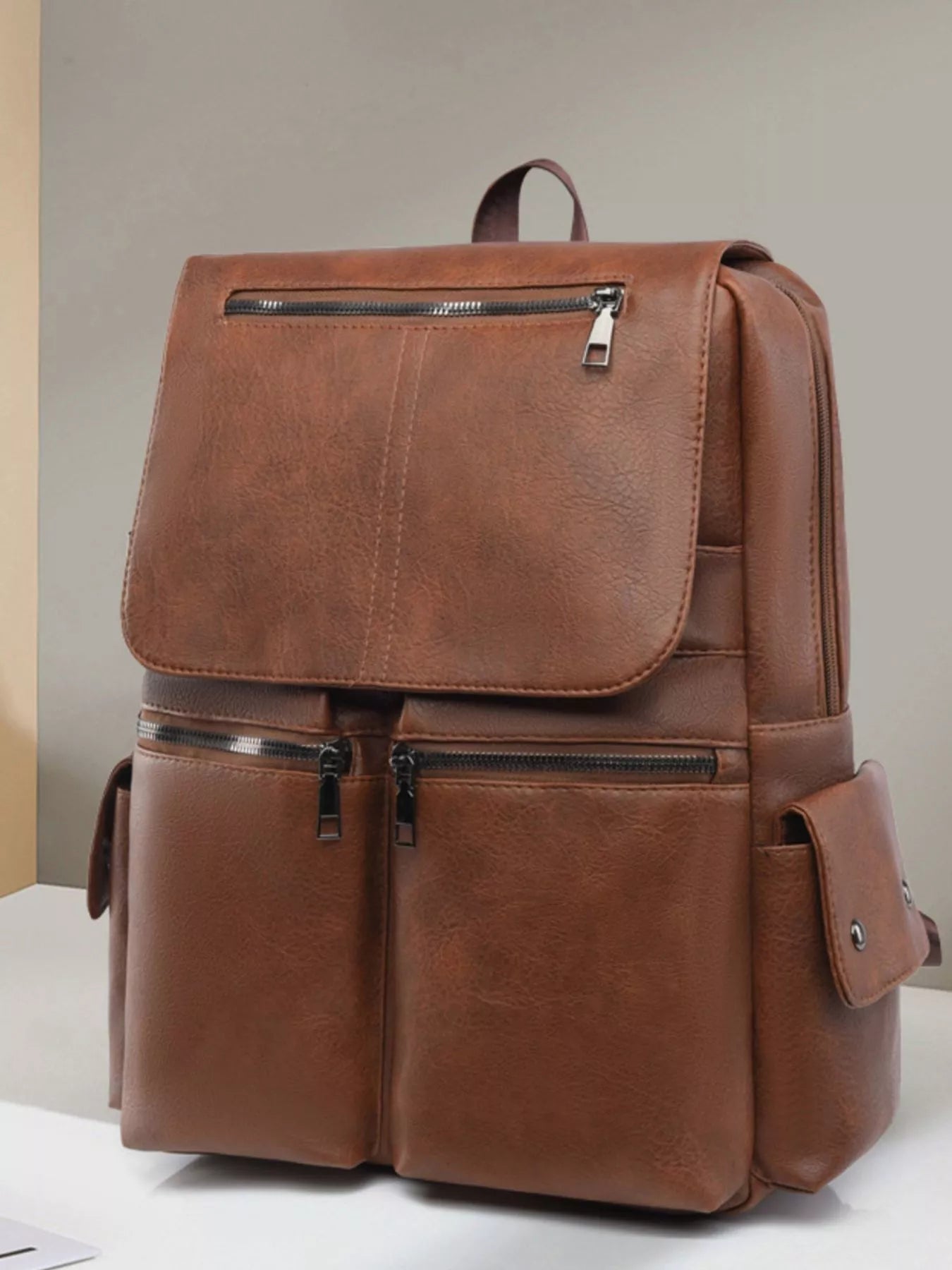 Leather Flapover Backpack Bag nicholesgifts
