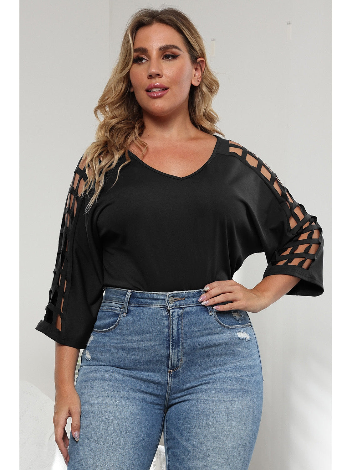 3/4 Sleeve Cutout Detail Top nicholesgifts
