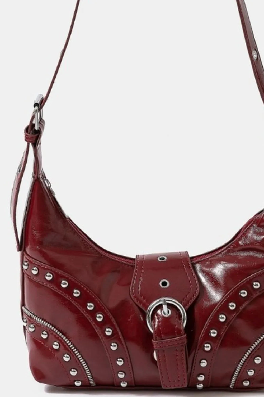 Fame Faux Leather Studded Trim Shoulder Bag Trendsi