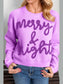 Women Double Take Full Size MERRY & BRIGHT Christmas Dropped Shoulder Cropped Sweater nicholesgifts