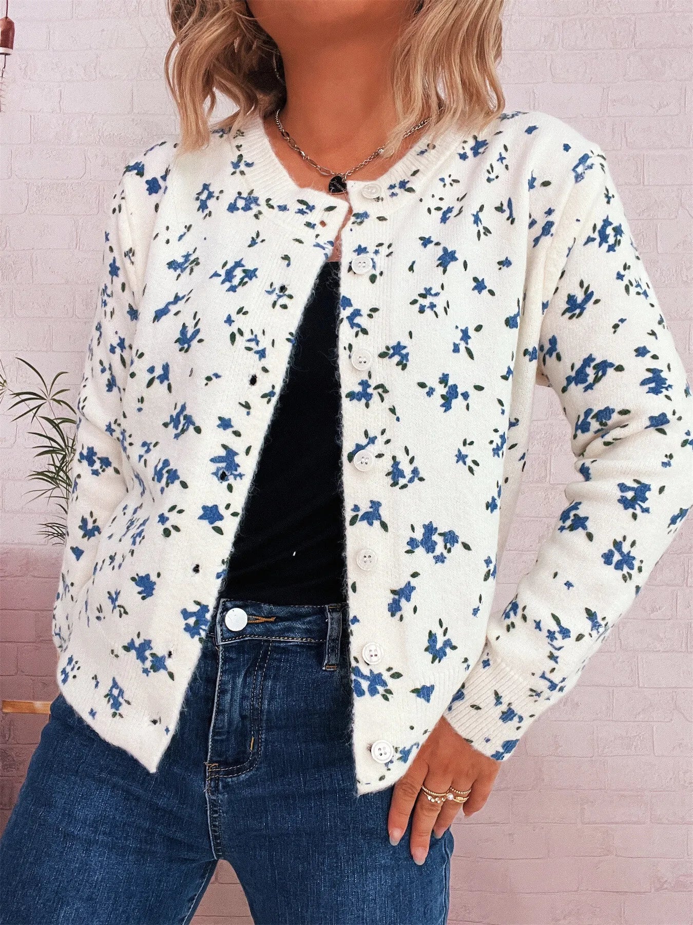 Floral Button-Up Long Sleeve Cardigan