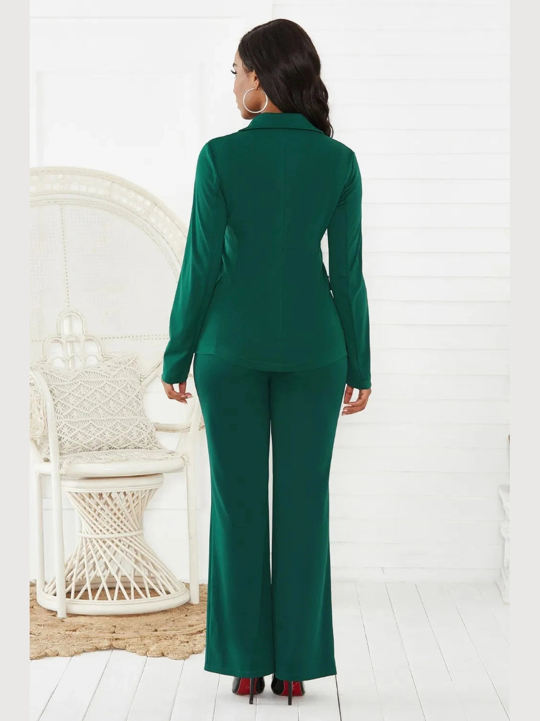 Lapel Collar Long Sleeve Blazer and Pants Set nicholesgifts