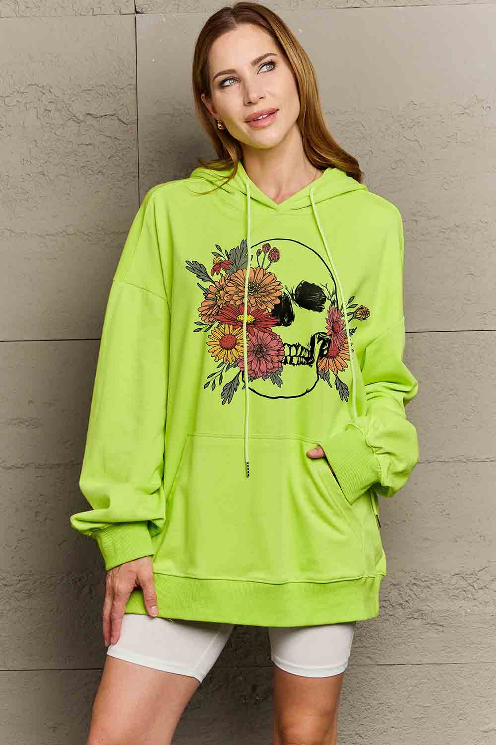 Women Simply Love Full Size Floral Skull Graphic Hoodie NicholesGifts
