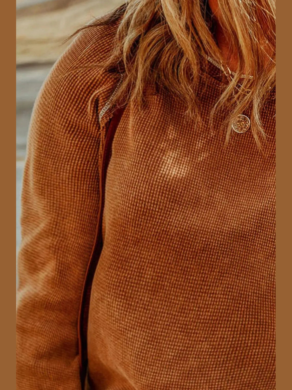 Plus Size Waffle-Knit Round Neck Long Sleeve Blouse NicholesGifts