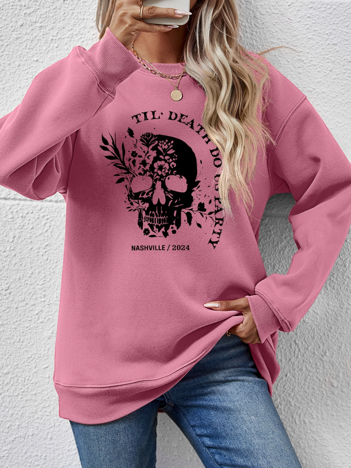 Graphic Round Neck Dropped Shoulder Sweatshirt nicholesgifts