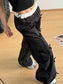 Women Bow Elastic Waist Cargo Pants nicholesgifts