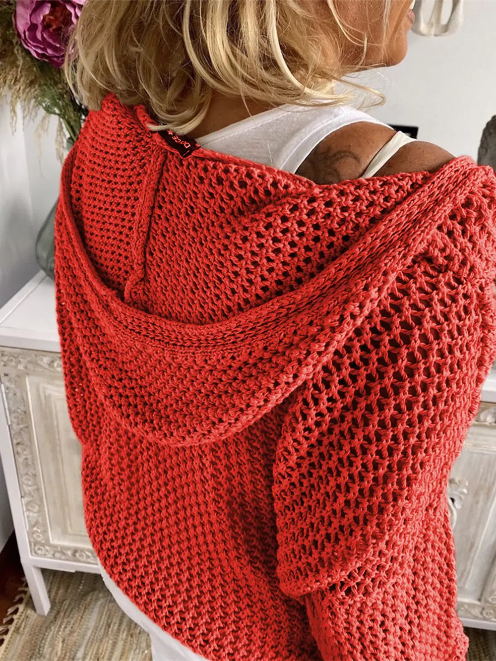 Openwork Hooded Long Sleeve Sweater nicholesgifts