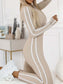 Full Size Stripe Zip-Front Long Sleeve Jumpsuit Plus Size nicholesgifts