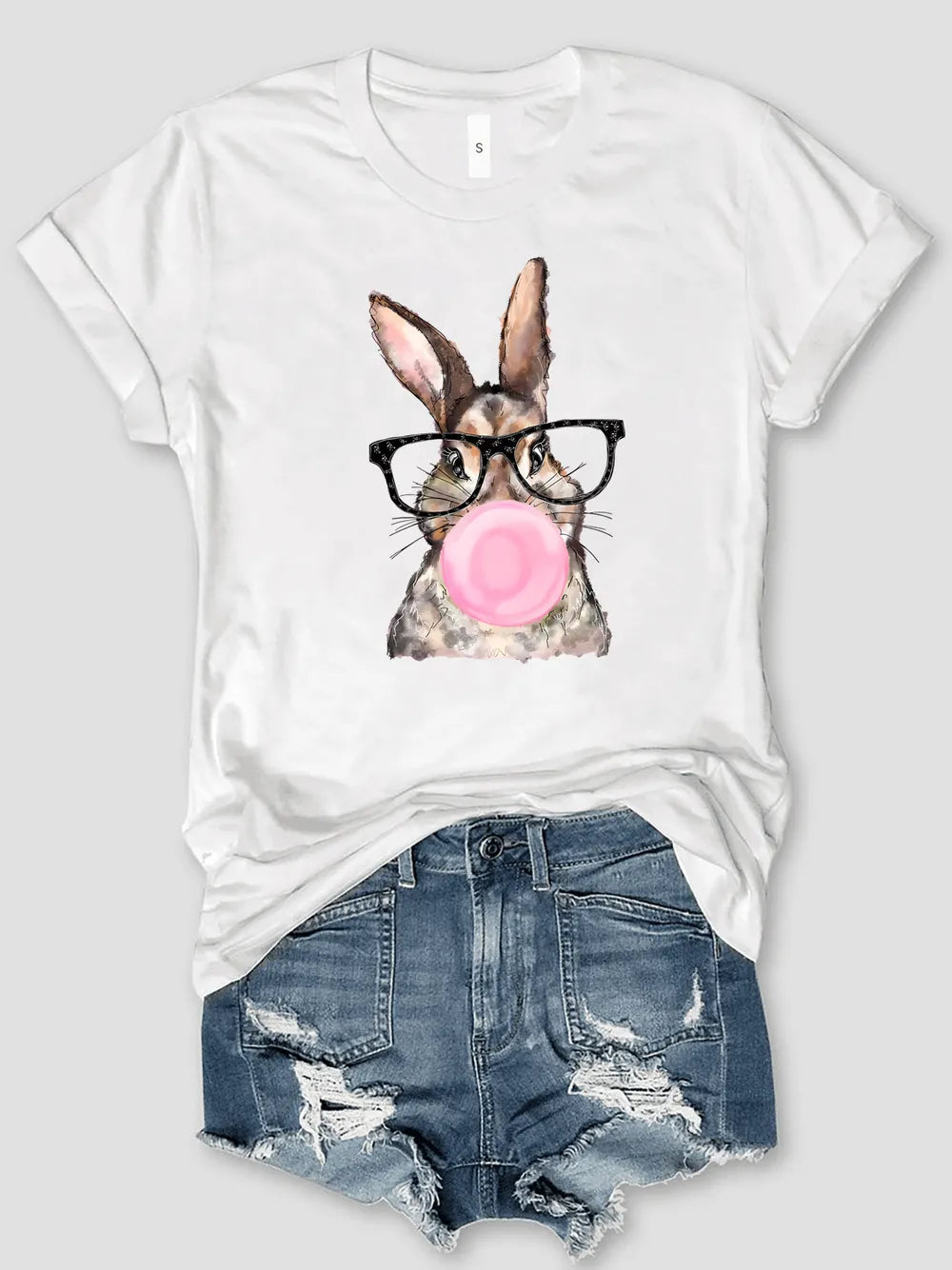 Rabbit Round Neck Short Sleeve T-Shirt nicholesgifts