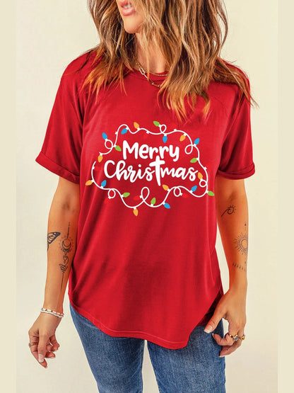MERRY CHRISTMAS Round Neck Short Sleeve T-Shirt nicholesgifts