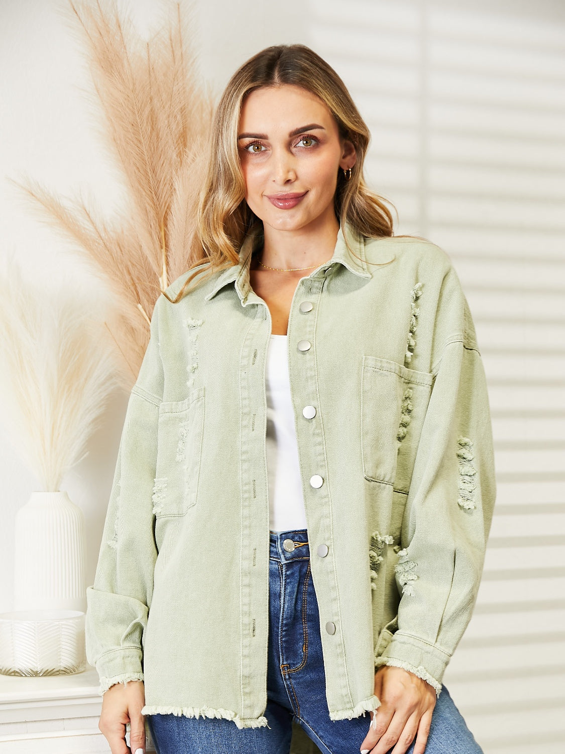 Distressed Raw Hem Denim Jacket nicholesgifts