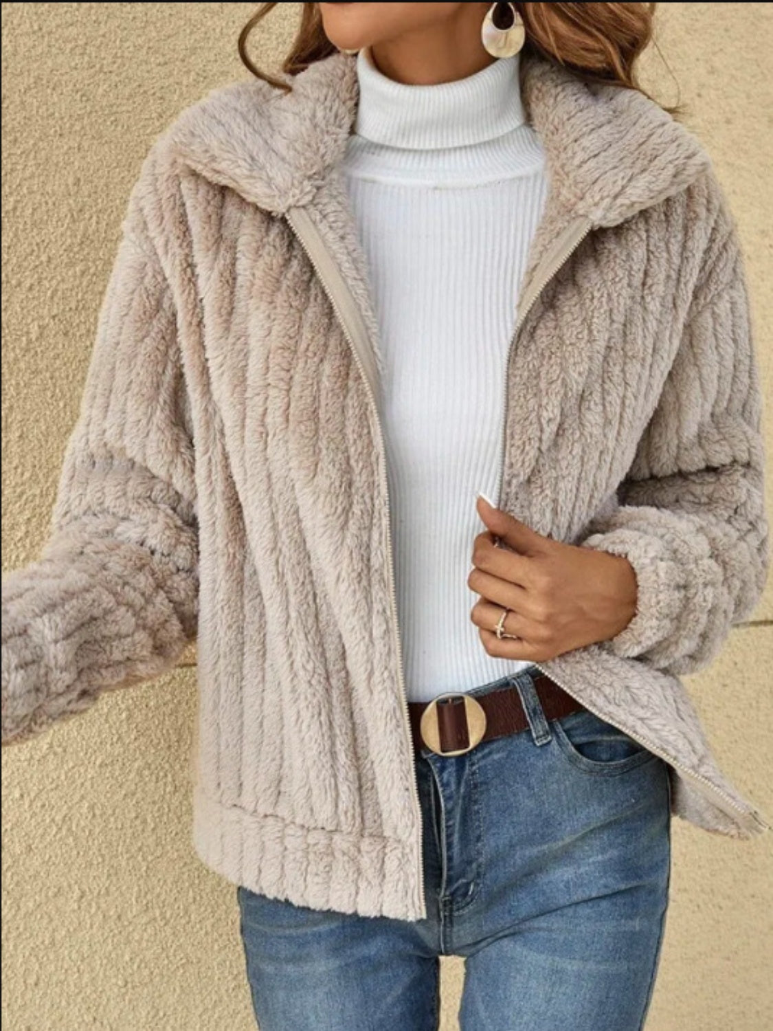 Plush Zip Up Long Sleeve Jacket nicholesgifts